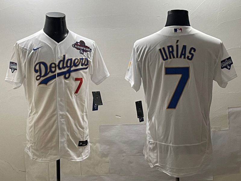 Men Los Angeles Dodgers 7 Urias White Gold Elite 2025 Nike MLB Jersey style 8